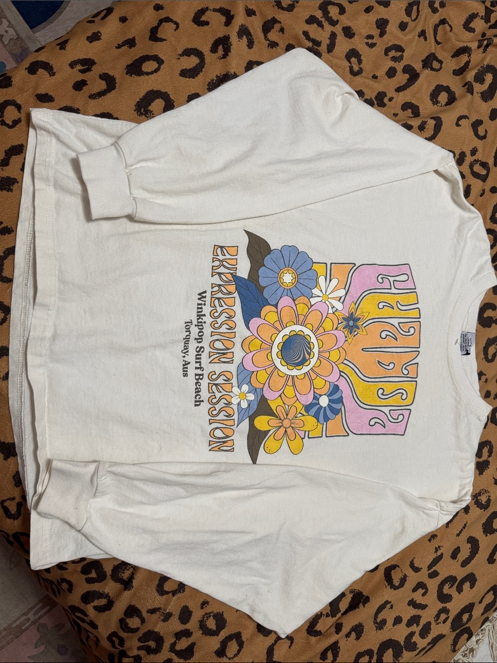 Junk Food Clothing White Long Sleeve Tee with Retro Floral Graphic